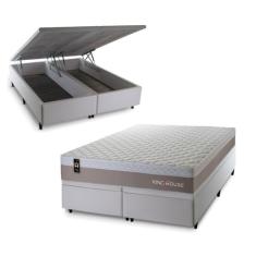 Conjunto Box Baú Branco Sheffield Bege 158x198x72 c/ Molas Ensacadas