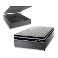 Conjunto Box Baú Cinza Durham Preto 138x188x67 c/ Molas Ensacadas