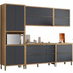 Cozinha Completa Modulada 5 peças Aramóveis Paola 13 portas 02 gavetas Carvalho Grafite