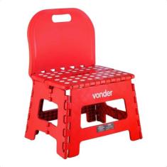 Banqueta Plástica Dobrável Vermelha 32x25x42,8cm Antiderrapante com Al