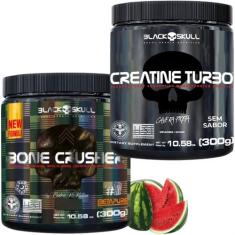 Black Skull Creatina Turbo Pote 300g + Pré Treino Bone Crusher 300g , 