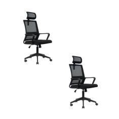 Kit 2 Cadeiras para Escritório Giratória Presidente Tokyo com Apoio Cabeça Preto