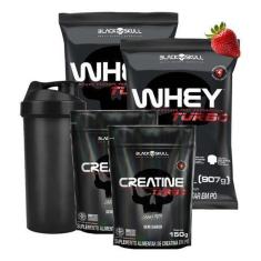 Combo 2x Whey Protein Turbo+ Creatina Black Skull+ Coqueteleira-Unissex
