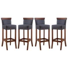 Kit 4 Banquetas Alta em Madeira Diamantina Estofada Linho Cinza L67 RM