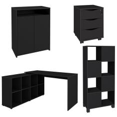 Conjunto Escritório Home Office 4 Peças Side A06 Preto - Mpozenato