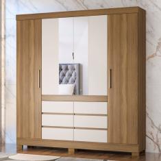 Guarda Roupa Casal Messina 4 Portas 6 Gavetas MDP com Espelho Amendola-Off White Demóbile