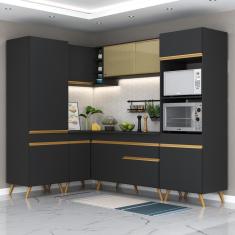 Cozinha Completa de Canto Veneza GB Multimóveis MP2049 com Armário e Balcão Preta