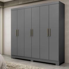Guarda Roupa Casal com Pés Paris 6 Portas 2 Gavetas Paris Espresso Móveis Cinza