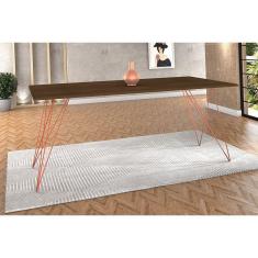 Mesa De Madeira Trama Base Cobre Com Tampo Amêndoa 140 X 80 - New Green - Marrom