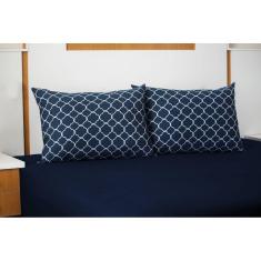 Jogo Lençol Casal Doce Vida 3 Peças Algodão Marinho