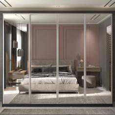 Guarda Roupa Casal com Espelho 4 Portas de Correr 6 Gavetas Zermatt RR Móveis Preto