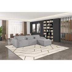 Sofá 3 Lugares com Puff 298cm Linho Lutz Yescasa Gelo