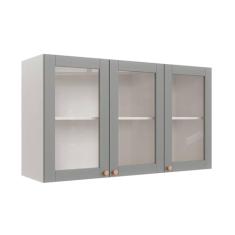 Armário Aéreo 3 Portas 120cm com Porta de Vidro Arizona Cabecasa Madeiramadeira Branco/cinza