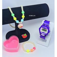Kit Relógio Infantil Digital Menina esportivo + Conjunto Colar Pulseir