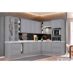 Cozinha Modulada Henn Americana 14 Peças (3 Armários + 4 Balcões + 1 Paneleiro + 6 Complementos) C14P02 Cinza