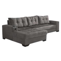 Sofá 5 Lugares Dijon com Chaise Esquerdo e Entrada USB Suede Cinza - I