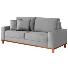 Sofá 4 Lugares Grecia Pé Madeira Tecido Suede 212cm Cor Cinza
