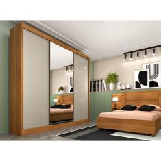 Guarda Roupa Casal Porta de Correr com Espelho 4 Gavetas Tcil  Dakar – Cinamomo/ Off White Flex