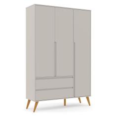 Guarda Roupa Infantil 3 Portas e 2 Gavetas Retrô Clean - Matic Móveis Cinza/Eco Wood