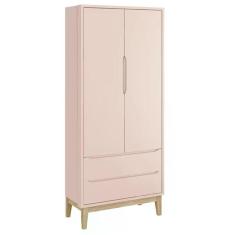 Guarda Roupa Infantil Classic 2 Portas Rosa Fosco Com Pés Madeira Natural - Reller Móveis Rosa Fosco