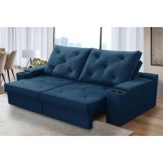 Sofá Retrátil Reclinável 3 lugares 2,30m com Porta Copos e USB Helena Suede Azul Adonai Estofados