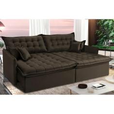 Sofá Sem Caixa Retrátil Reclinável 2,15m Cama Inbox Versátil Com Pillow Top E Molas Velusoft Café