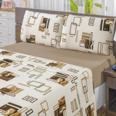 Jogo de Lençol Queen em Malha 100% Algodão 4 Peças - Avelã