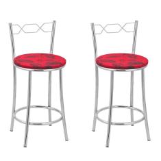 Kit 2 Banquetas Cromadas Bc51-c E502 Cromado/Vermelho