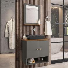 Gabinete Armário Banheiro Deli 2 Portas c/ Cuba Torino Preta