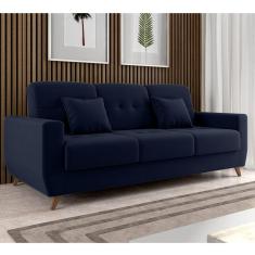 Sofá Cama 3 Lugares com Baú Pâmela Matrix Azul