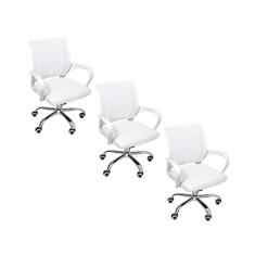 Kit 3 Cadeiras de Escritório Begonia Mesh Ergonômico Branco