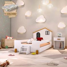Cama Montessoriana Infantil Juvenil Belissima Preta - Branca E Castanho Claro + Colchão