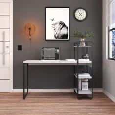 Mesa C-estante Alta 135x64x115cm C-03 Prateleiras Branco Chess - Est.preta Branco Chess - Est.preta