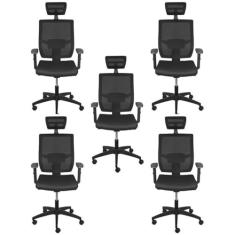 Kit 5 Cadeiras de Escritório Presidente com Nr17 Atenas Alta Preto