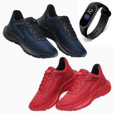 Kit 2 Tênis Masculino Esporte Academia Corrida Leve Para Dia a Dia + Relógio-Masculino