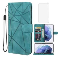Wanyuexes Capa para Galaxy S21 5G, capa carteira para Samsung S21 SM-G991U com protetor de tela de vidro temperado, pele sensação de pele flip suporte suporte para cartão de crédito capa de telefone