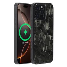 molzar Capa Grip Series para iPhone 16 Pro Max com fibra de carbono forjada real, anel magnético integrado para montagem magnética, compatível com carregadores e acessórios MagSafe, preto