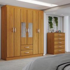 Guarda-Roupa Casal Dominic 6 Portas 2 Gavetas e Espelho com Cômoda 5 G