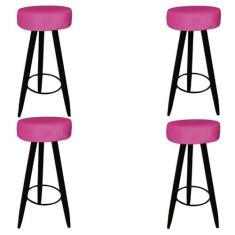 Kit 04 Banqueta Alta Flora Pés Palito em Madeira Preto para  Bar Bistr