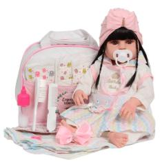 Boneca Bebê Reborn Morena Realista Com Bolsa + Acessórios - Cegonha Re