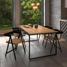 Mesa De Jantar Retangular 4 Lugares Madeira Moderna Industrial 120x90c