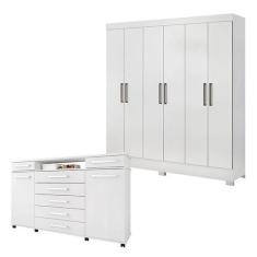 Cômoda London e Guarda Roupa Casal Prático Branco - Demóbile - Demobil