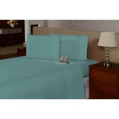 Jogo de Lençol Casal 4 Peças Fronhas e Vira c/ Ponto Palito Percal Fle