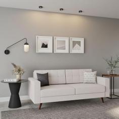 Sofá 3 Lugares Pé Palito Live Linho Cotton Cru