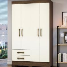Guarda-Roupas 2 Gavetas 4 Portas Zafira Briz Castanho Hp/Off Withe