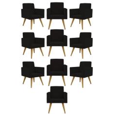 Kit 10 Cadeiras Poltronas Decorativa - Escritório - Recepção Cor:preto