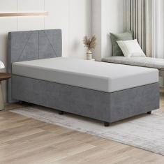 Base Cama Box Viúva Veludo Skybox Cor Cinza