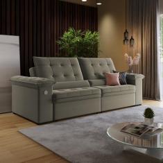 Sofá 4 Lugares Retrátil Reclinável com USB Veludo 250cm Khalifa Wood Estofados