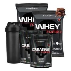Combo 2x Whey Protein Turbo+ Creatina Black Skull+ Coqueteleira-Unissex