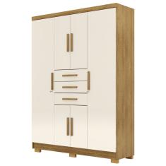 Guarda Roupa Casal Taurus 6 Portas Dobradiças Metálicas 3 Gavetas MDP e MDF Nature Champanhe Vila Rica